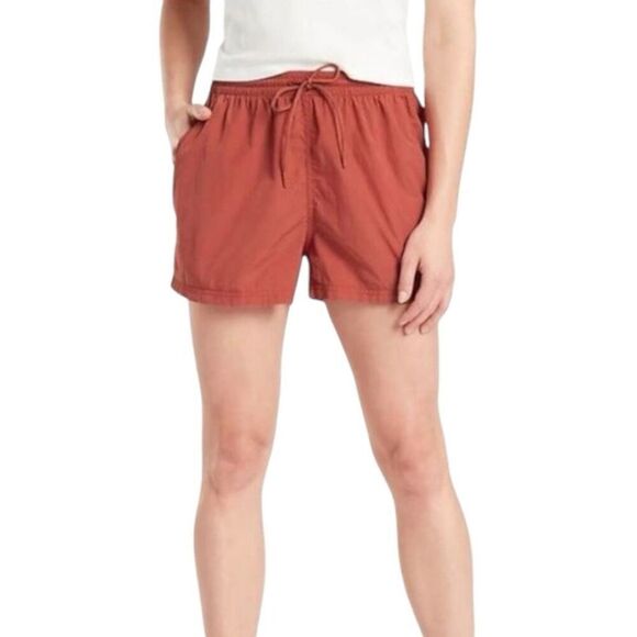 Athleta Expedition Nylon Shorts Size 10 Drawstring Etruscan Red Rust Athletic - Picture 1 of 12
